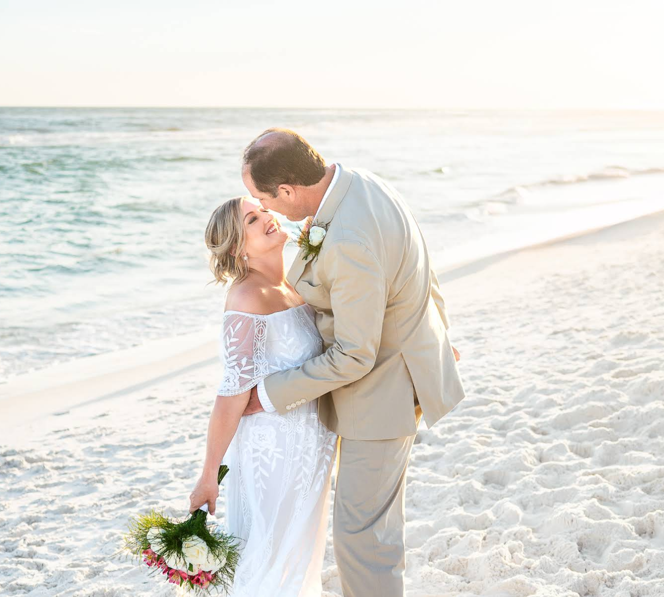 Intimate 30A vow renewal for two at Inlet Beach with waves in the background