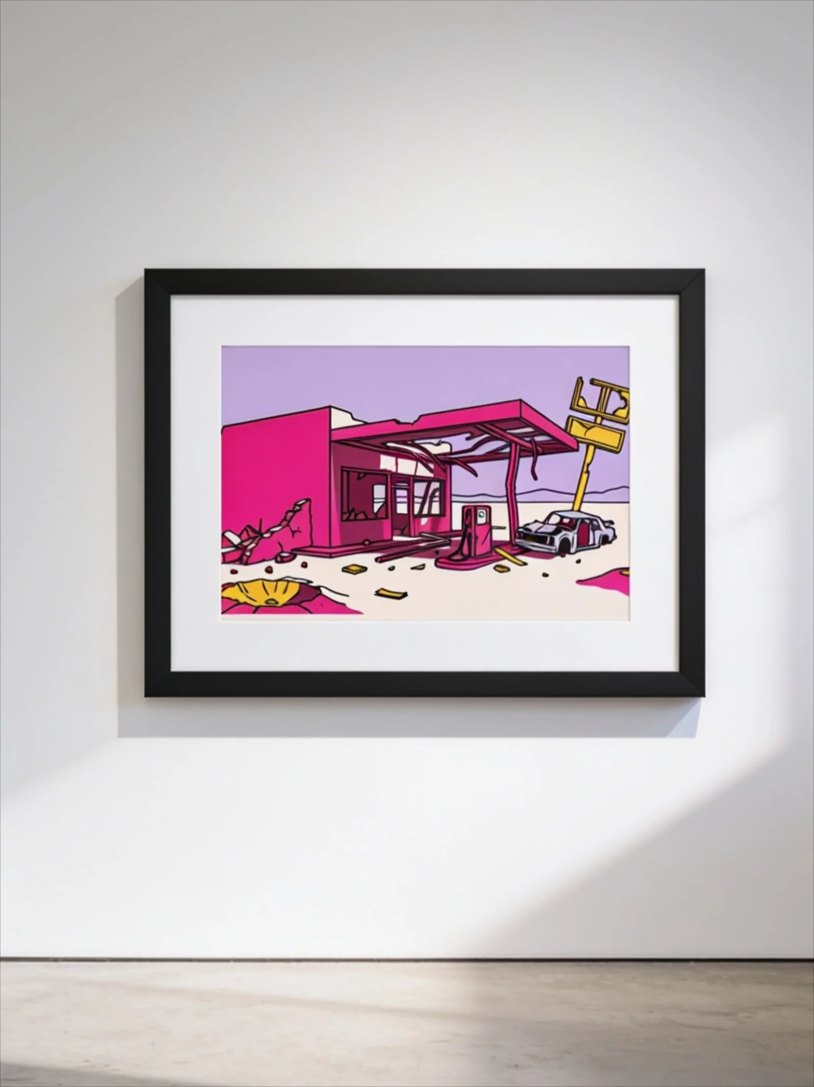 Bombed-Out Gas Station–Framed Print
