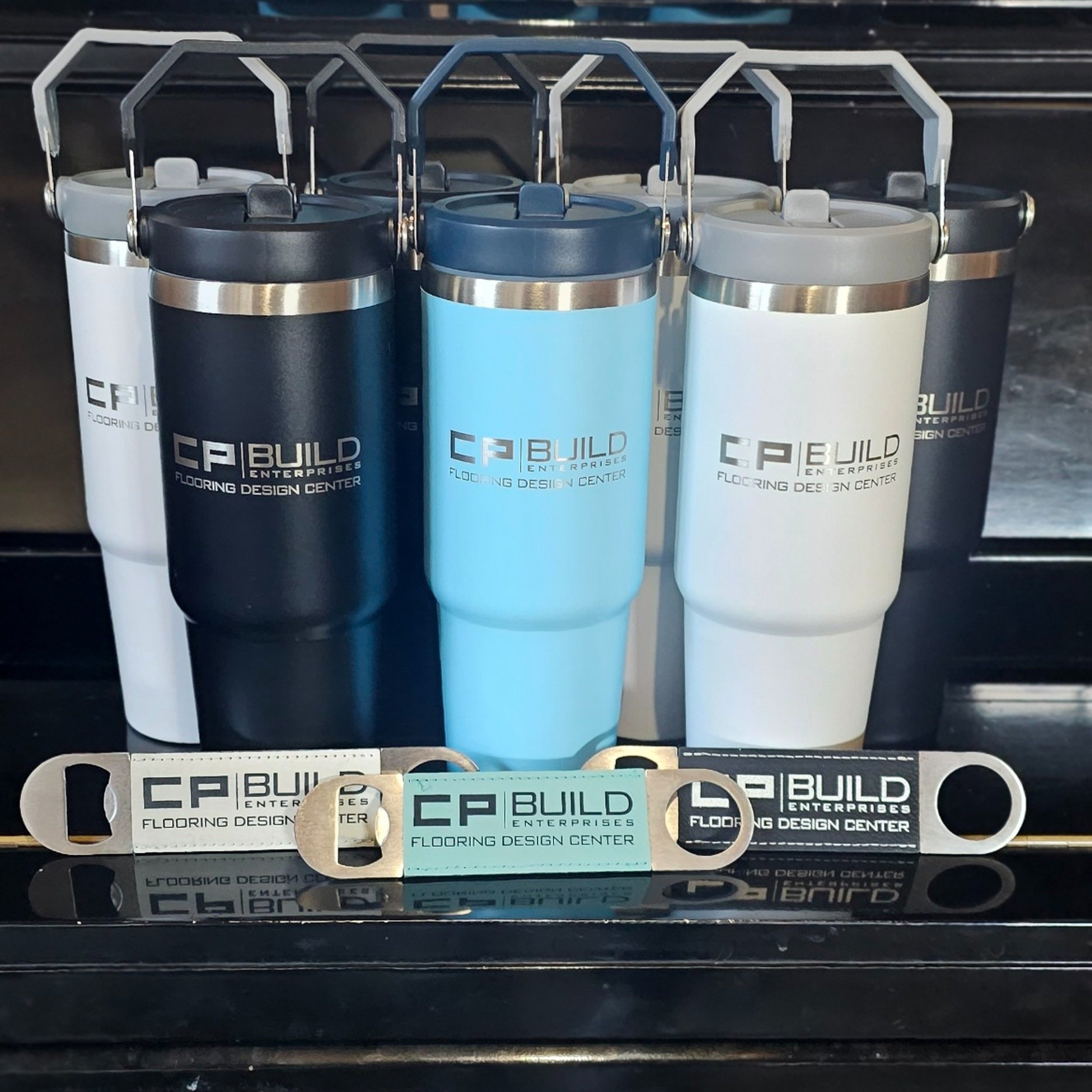 Construction business bottle openers as some swag to go with their custom water bottles. Multiple products in numerous color options to brand with your business' logo.