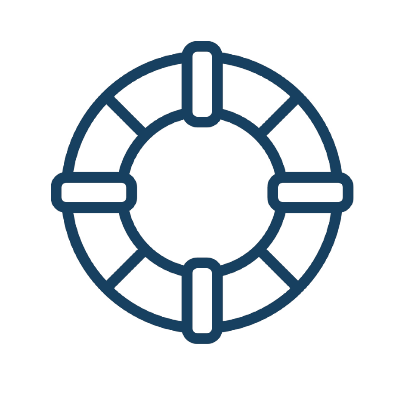 Symbol of a lifebuoy in blue on a black background.