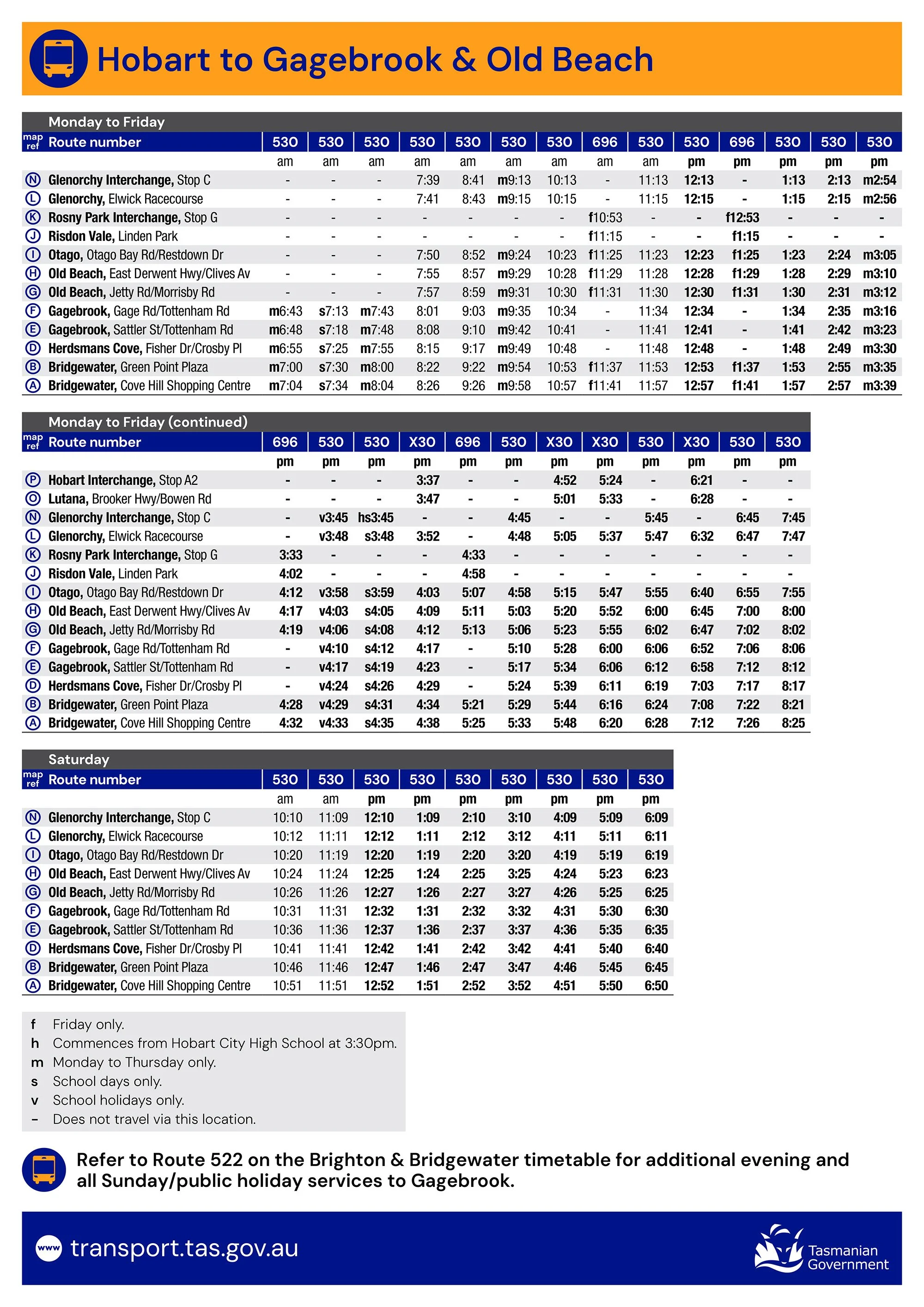 Timetable layout. Image courtesy of the Department of State Growth, Tasmania.