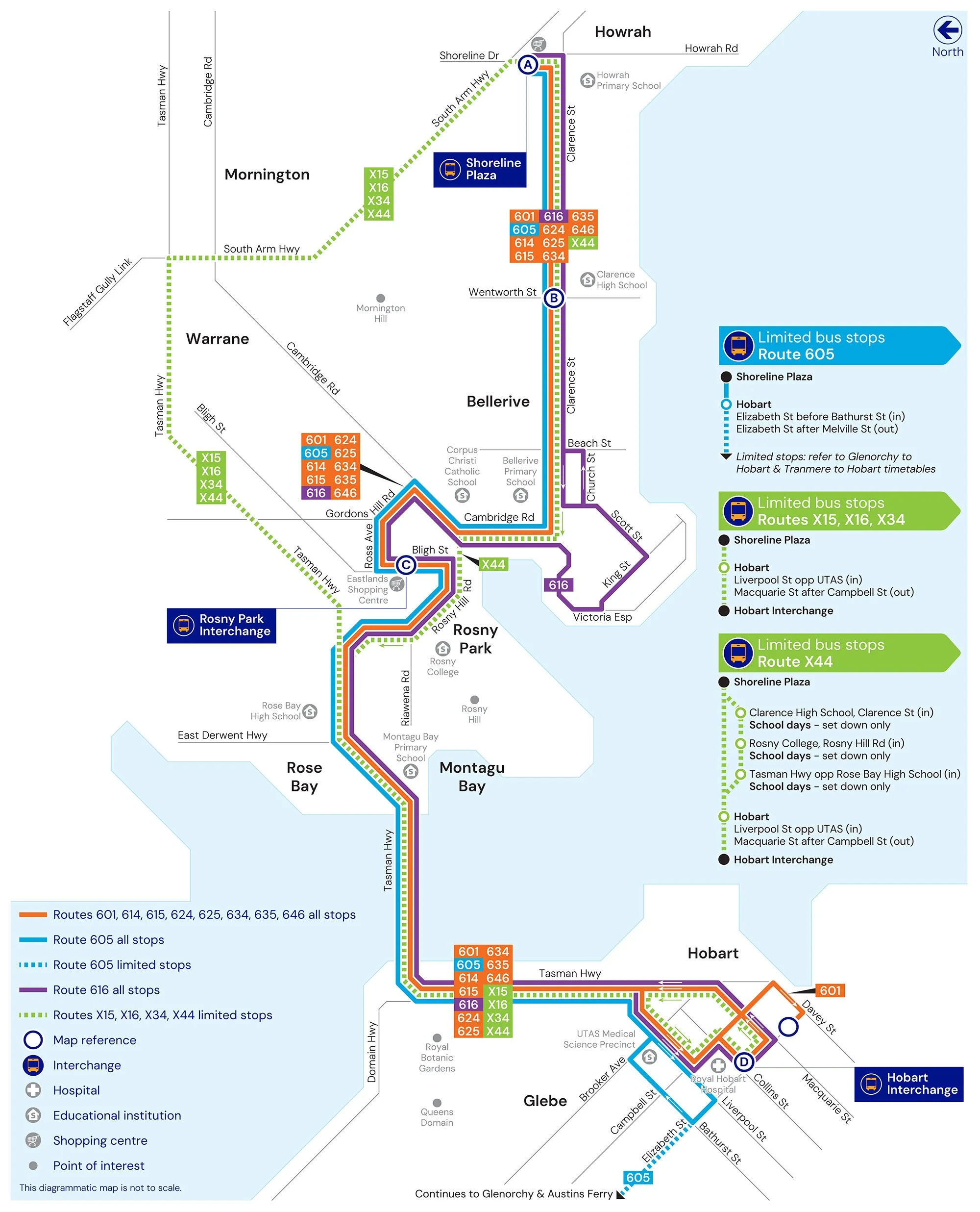 Timetable map. Image courtesy of the Department of State Growth, Tasmania.