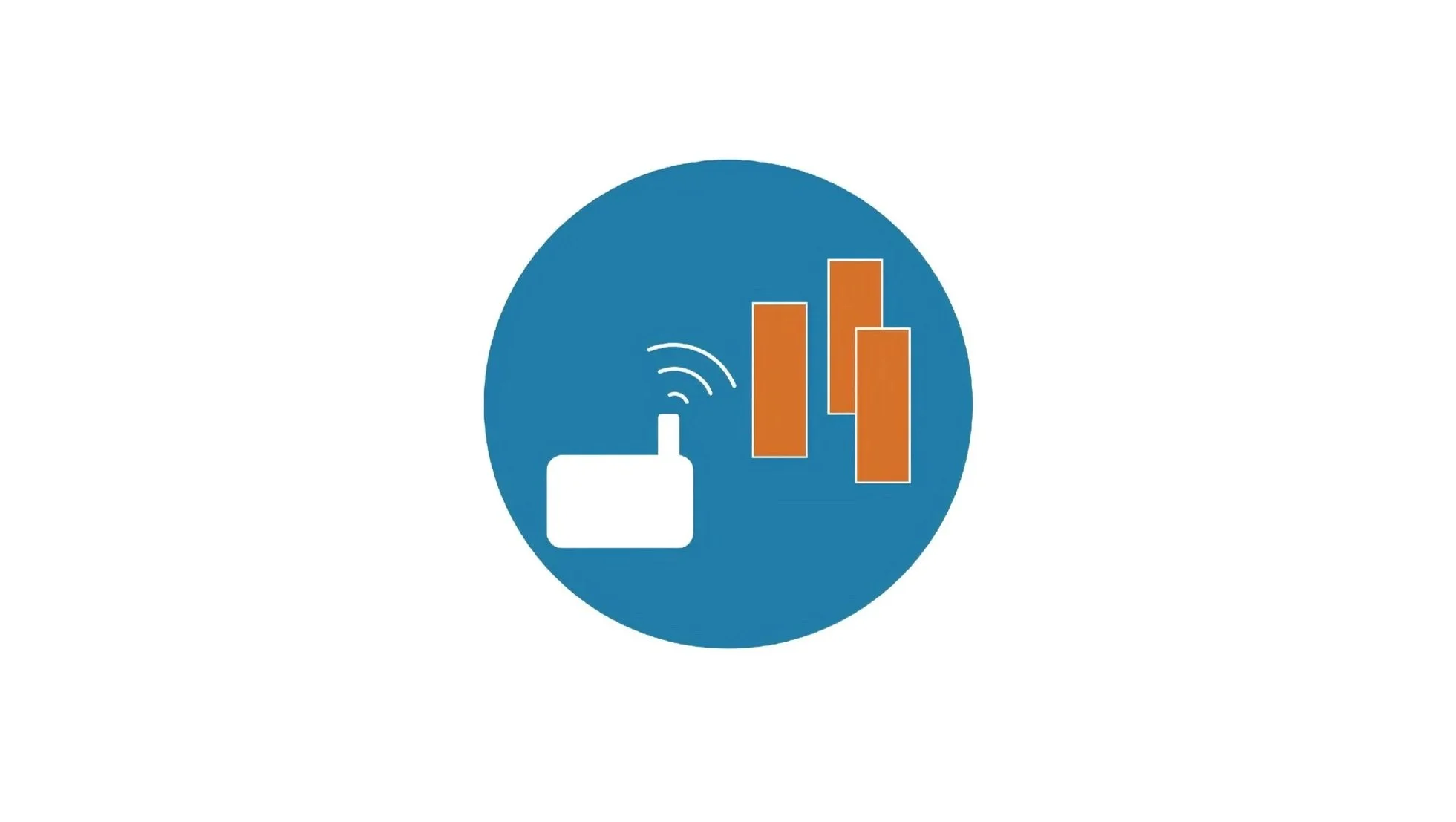 Icon of a Wi-Fi router with signal waves, connected to three vertical orange bars representing a signal or network strength indicator.