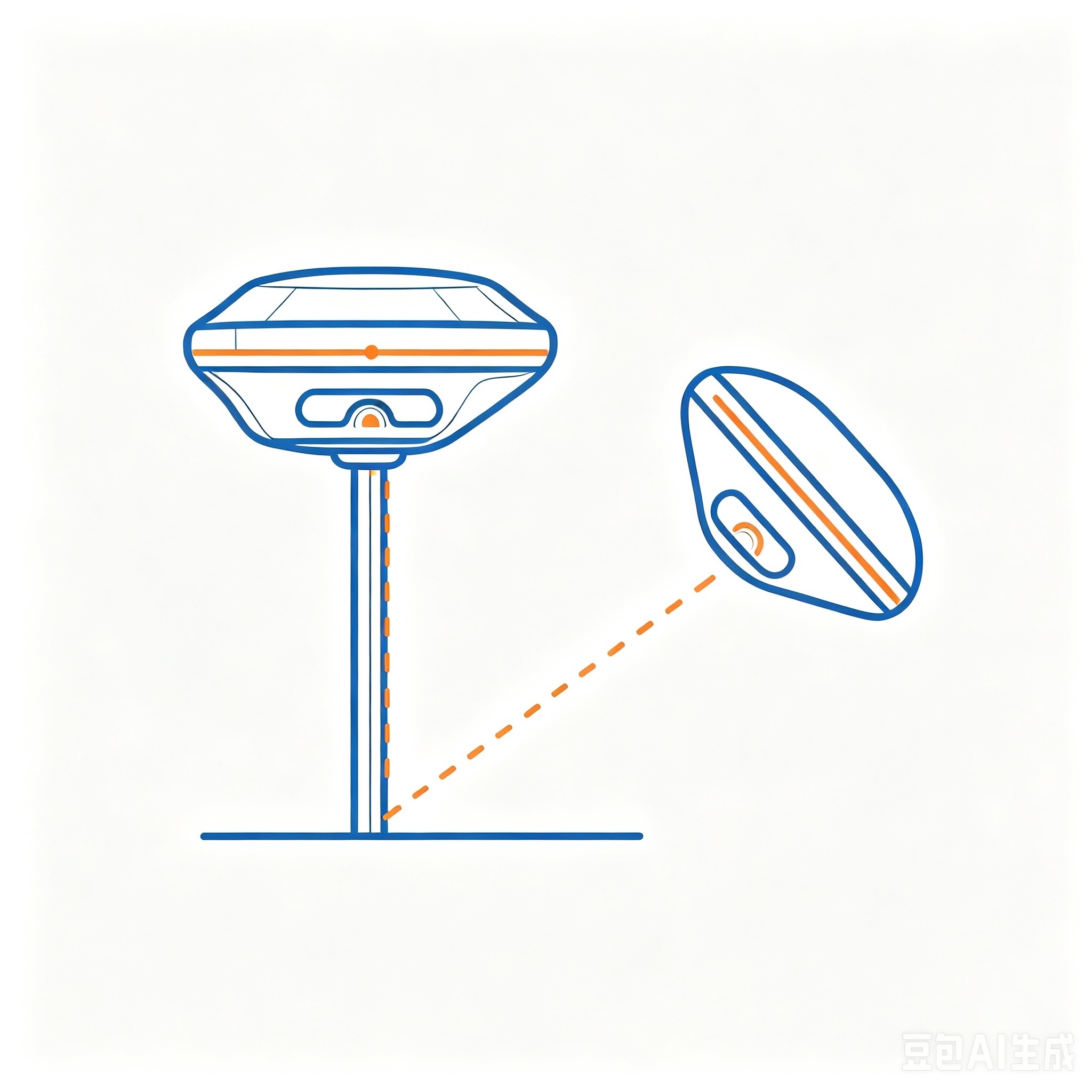Line drawing of a robotic vacuum cleaner and a handheld dirt sensor.