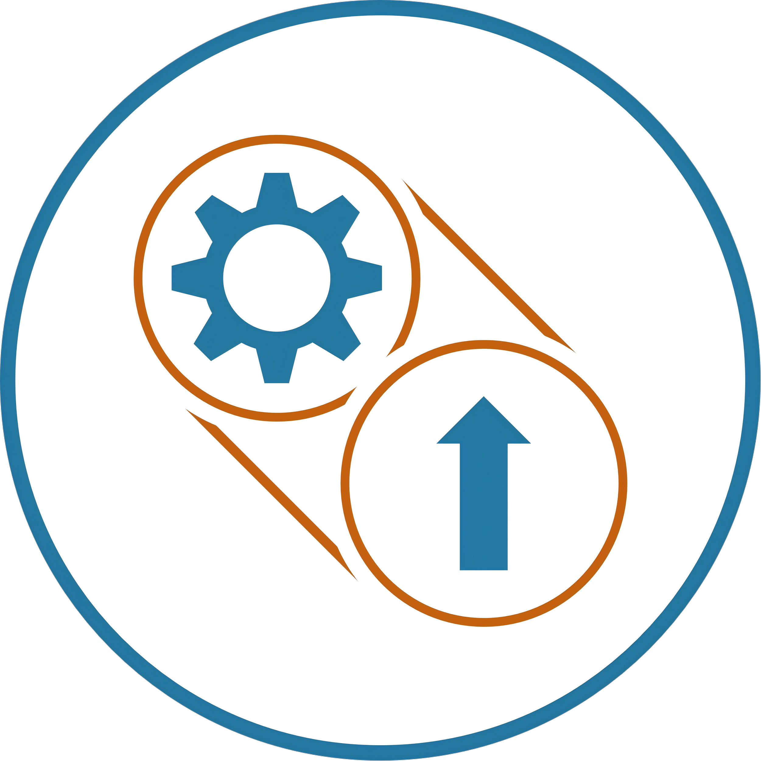 Illustration of a gear inside a circle with arrows indicating a process