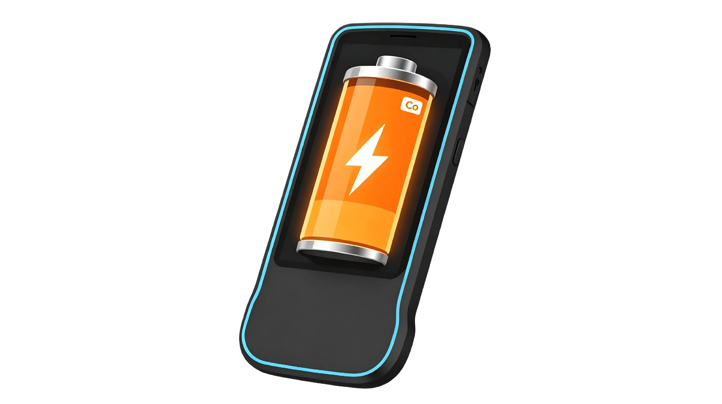 Smartphone with a battery icon on the screen indicating low power levels.