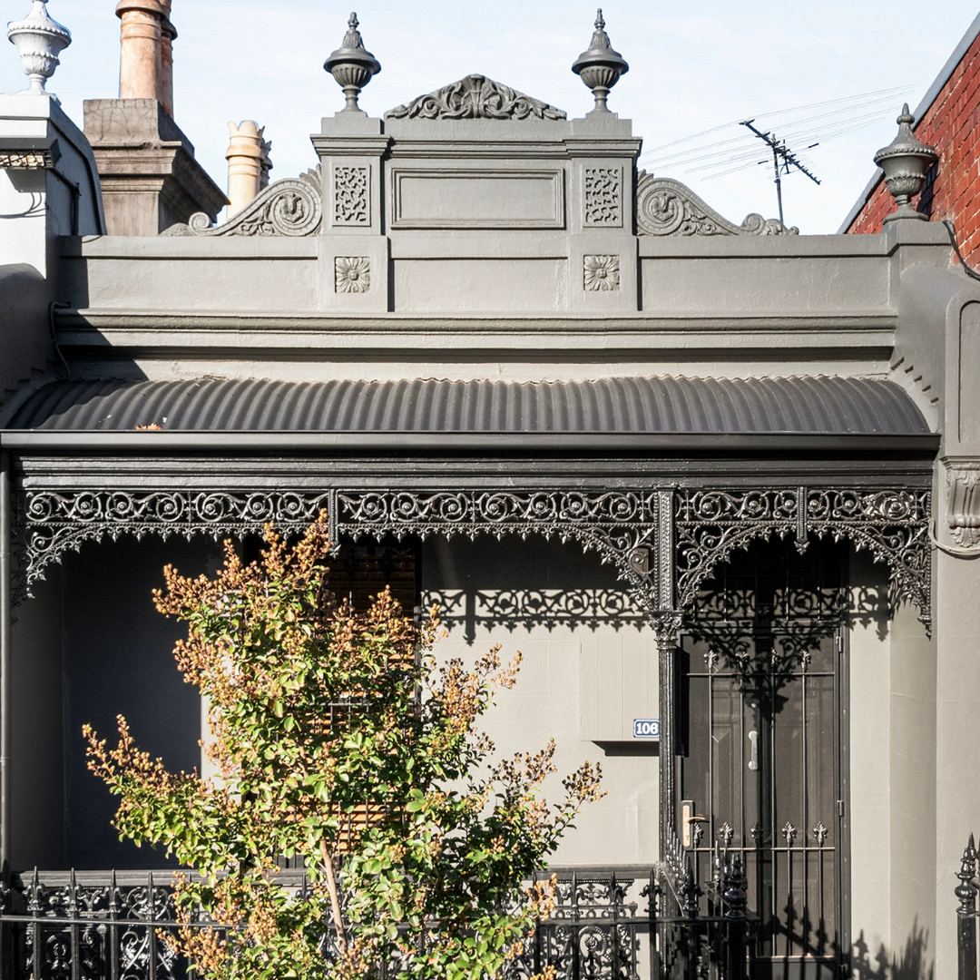 Home staging exterior of a classic terrace home on Gore Street, Fitzroy, showcasing character and street appeal