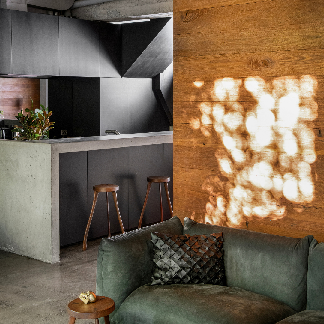 Partial styling of kitchen bar seating at 53 Little Smith Street, Fitzroy