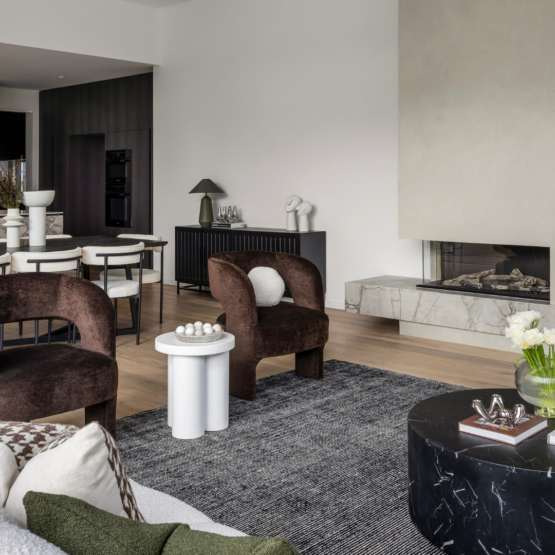 Photo shoot styled living room in a new build home at 56 Fernfill Road, Sandringham