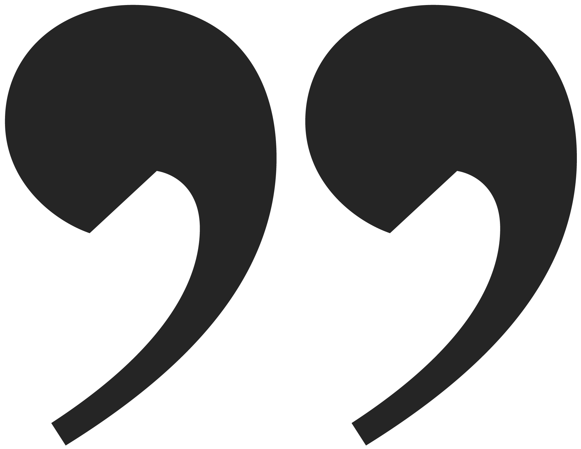 Black double quotation marks on a white background.