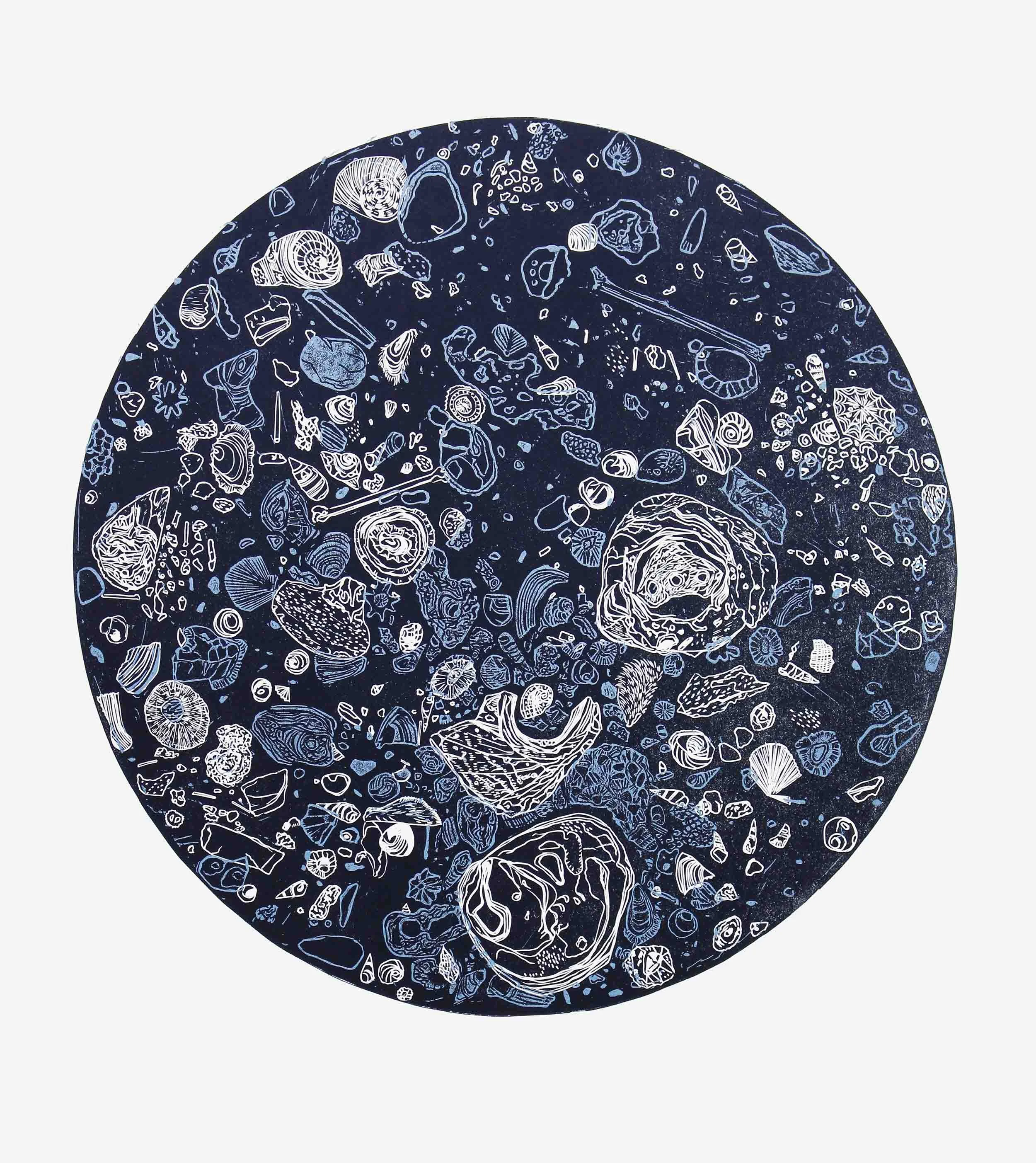 Asteroid, 2018, 2 plate linocut, 50x70cm (circle 37cm in diameter)