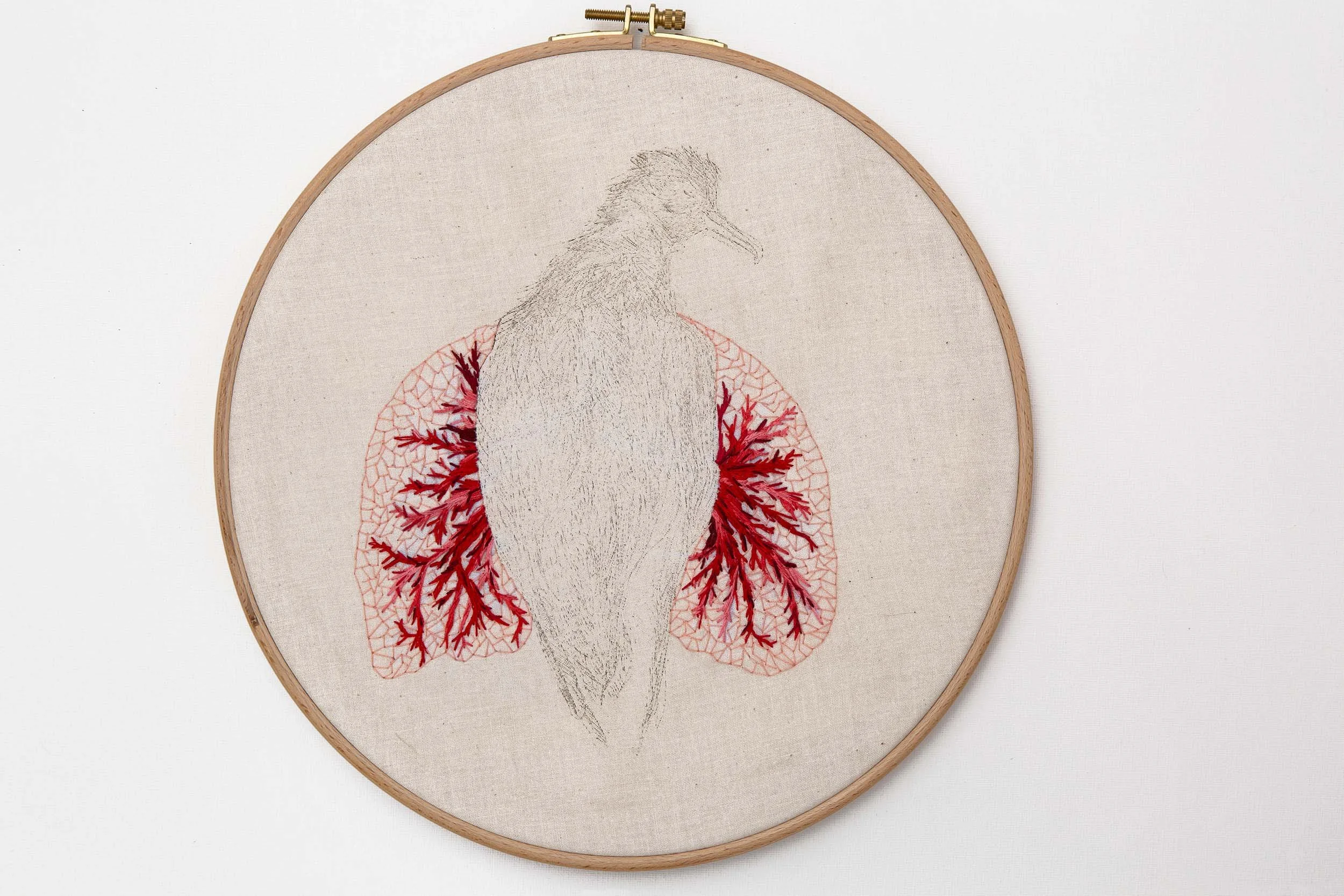 Breathe, 2014, Embroidery on calico, 28cm diameter