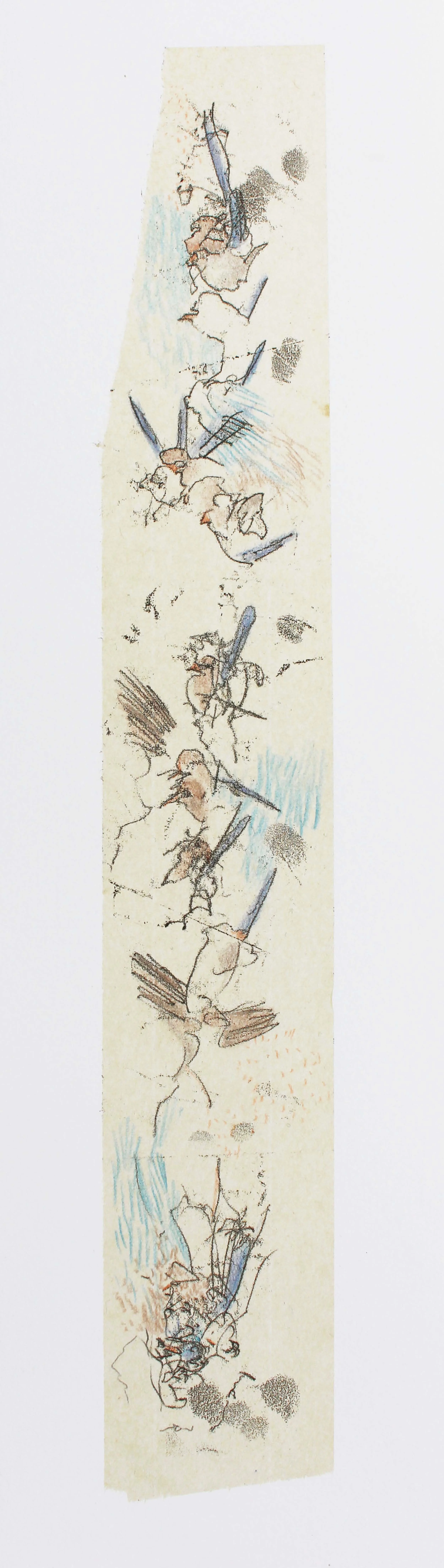 Fairy Wrens, 2023, monotype with chen colle, 495x145mm