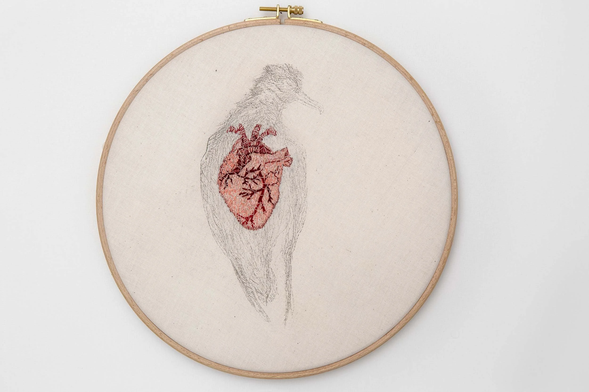 Heart Surgery, 2014, Embroidery on calico, 28cm diameter