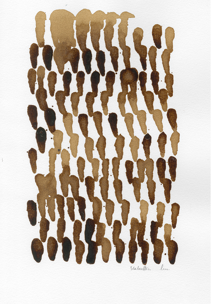 Statuettes
2021
Peinture au café sur papier d'art
18 x 24 cm
