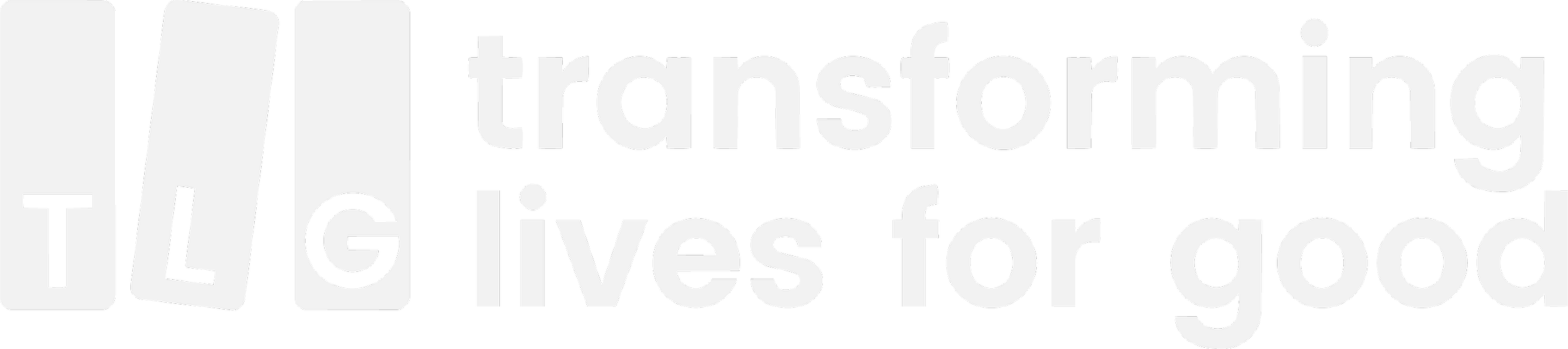 Stylized text with the phrase 'Transforming Lives for Good' and abstract shapes in a modern design.