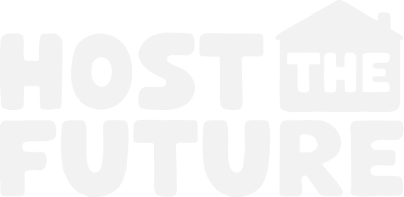 Text in white says 'HOST THE FUTURE' with a small house icon above the words 'THE'.