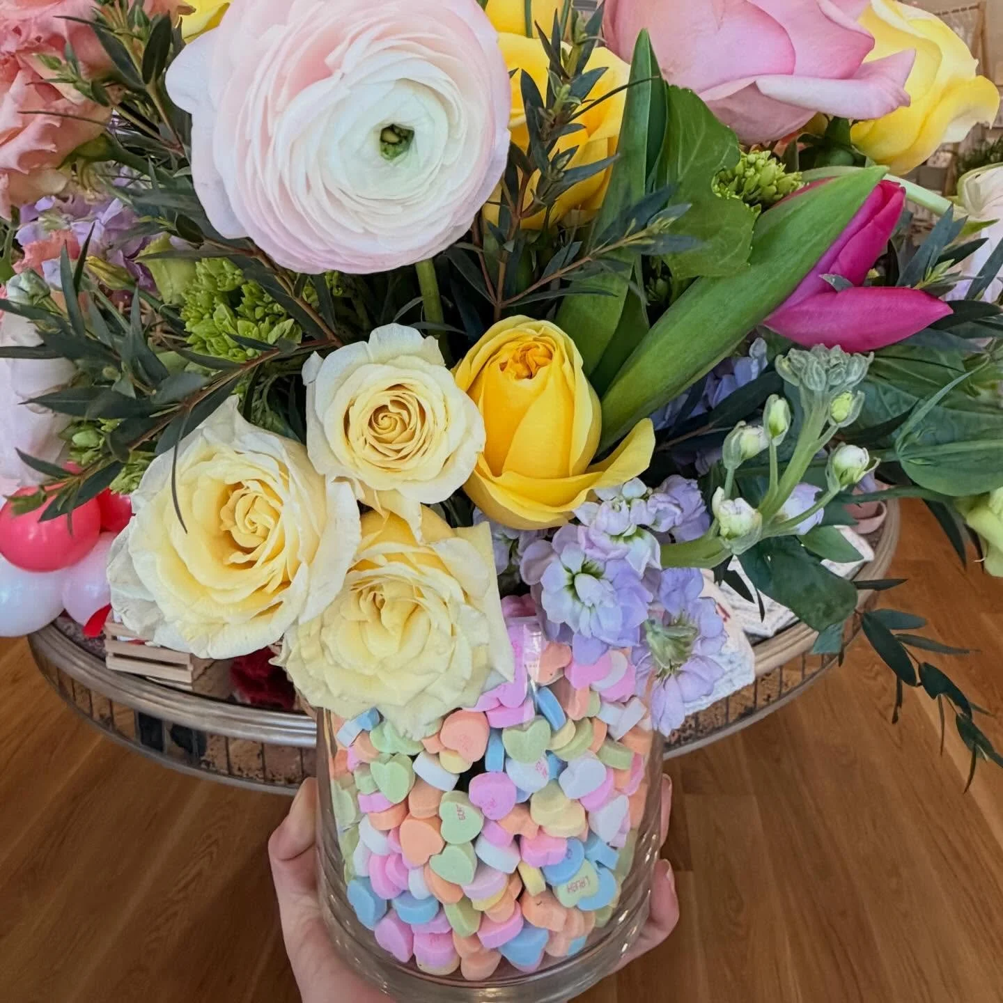 3 Conversation Heart arrangements available! 🧡🩵🩷💛💜❤️