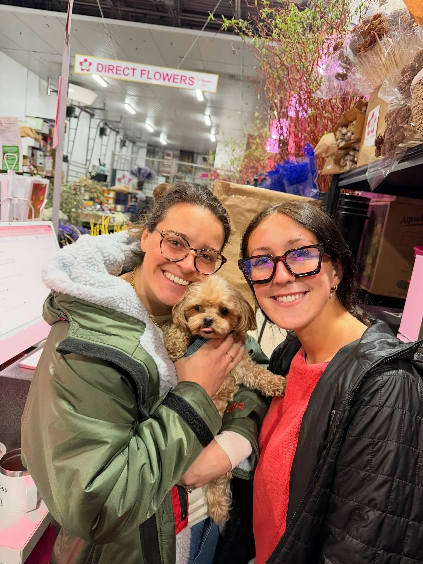 Signs of spring! @berryykyy and @meggiejayne tackled the market this morning for Easter flowers! If you haven&rsquo;t placed an order for Easter centerpieces, stop in or call us to secure your flowers for your Easter table today and tomorrow! Slots f