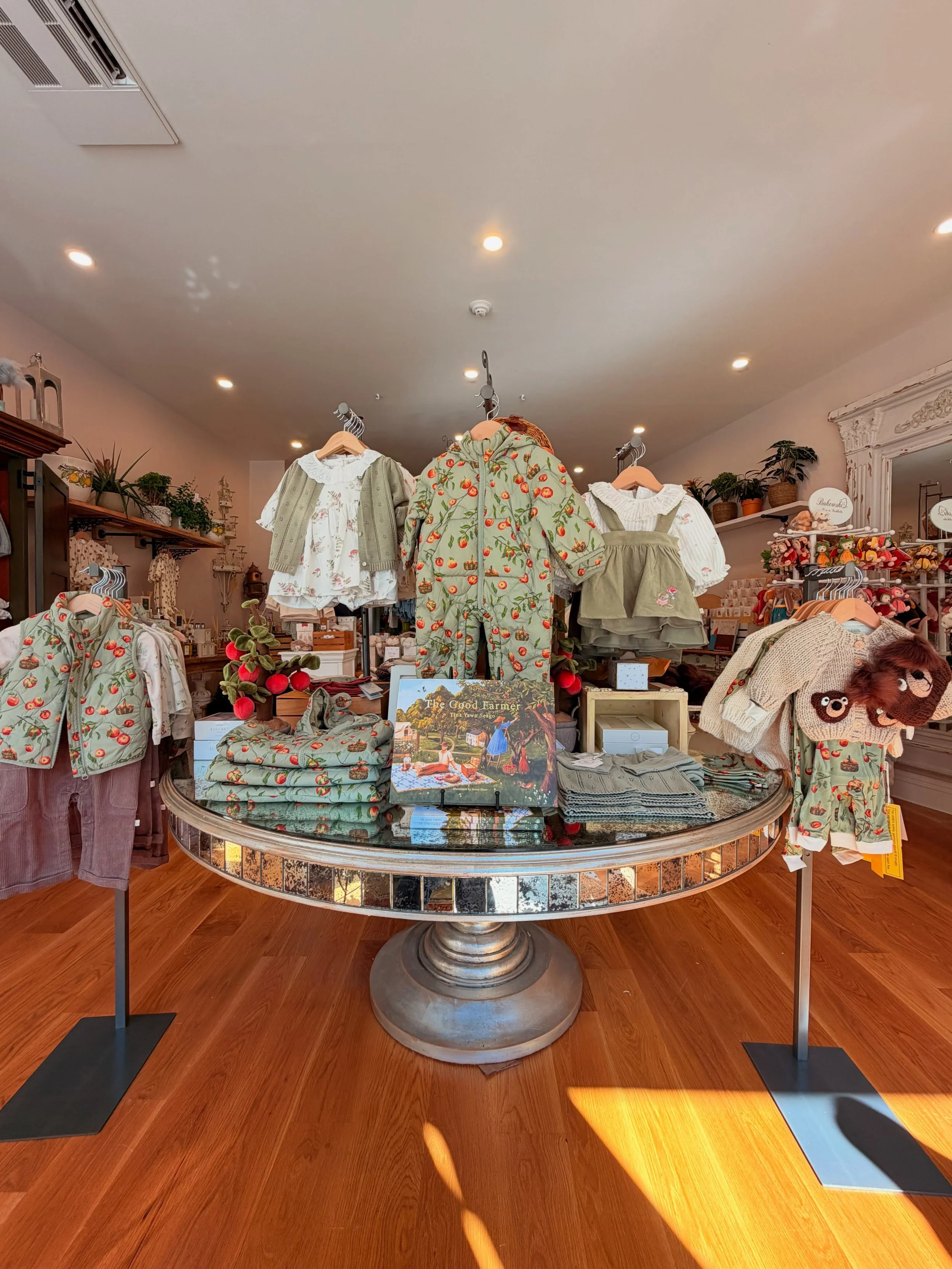 We&rsquo;re really starting to channel our inner @thewoodlandrabbitbaby 🍎🧸🍏 Sneak peeks of new lines that will be expanding over at 1 School Street in October! Follow along with us as we curate the cutest baby &amp; child boutique across the stree