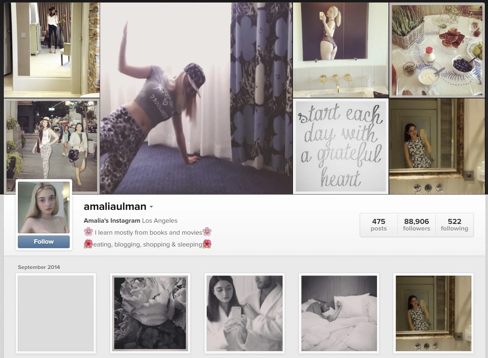 Screenshot of Amalia Ulman’s Instagram Archive in 2014 at https://rhizome.org/.