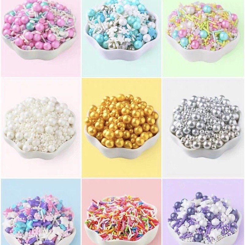 Sugar pearls, sprinkles or edible dragees