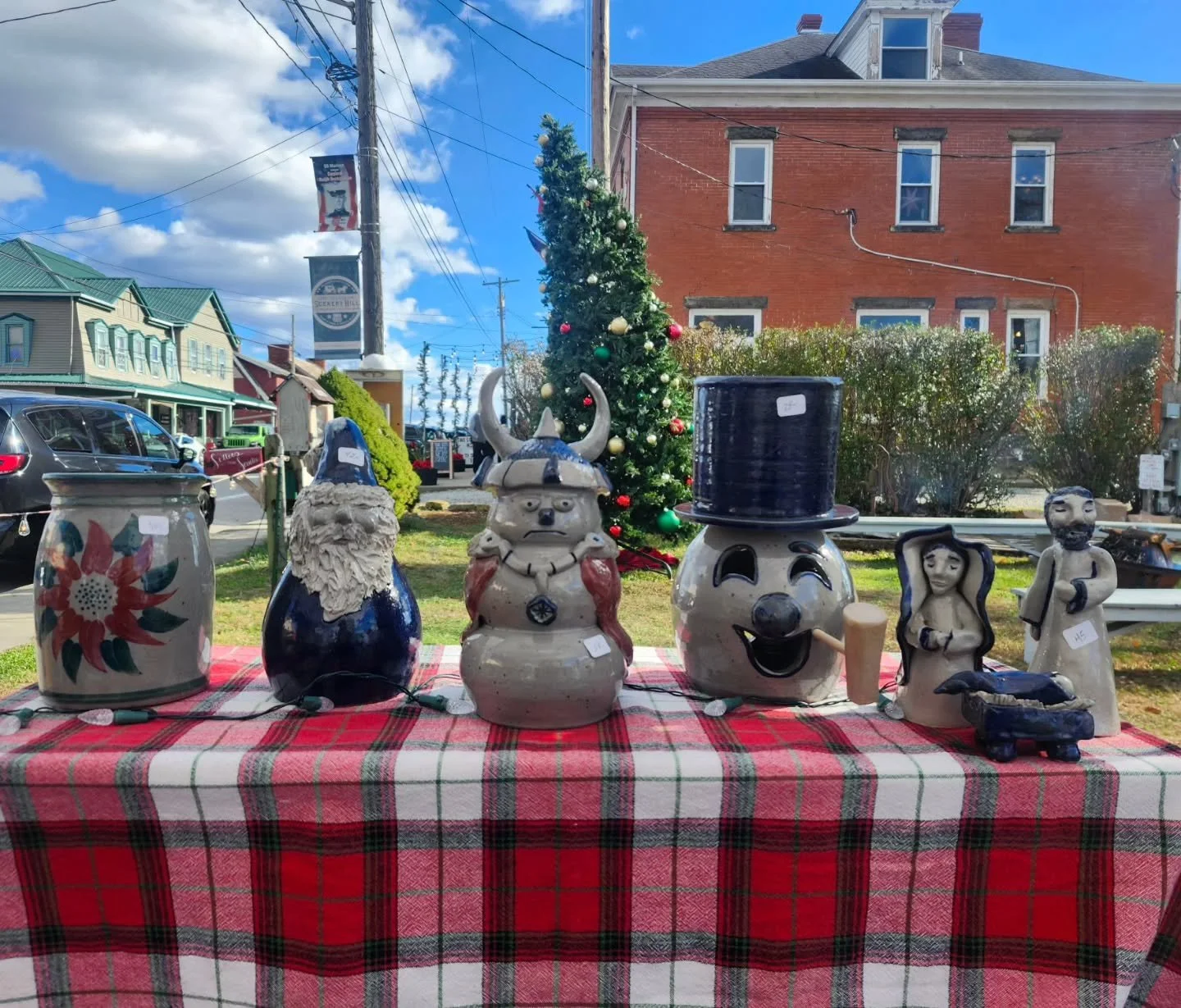 Come visit us in town on this blustery day! We are open in our gift shop today as well! 

#sceneryhill #sceneryhillpa #nativity #christmasdecor #christmaspottery #snowman #viking #santa