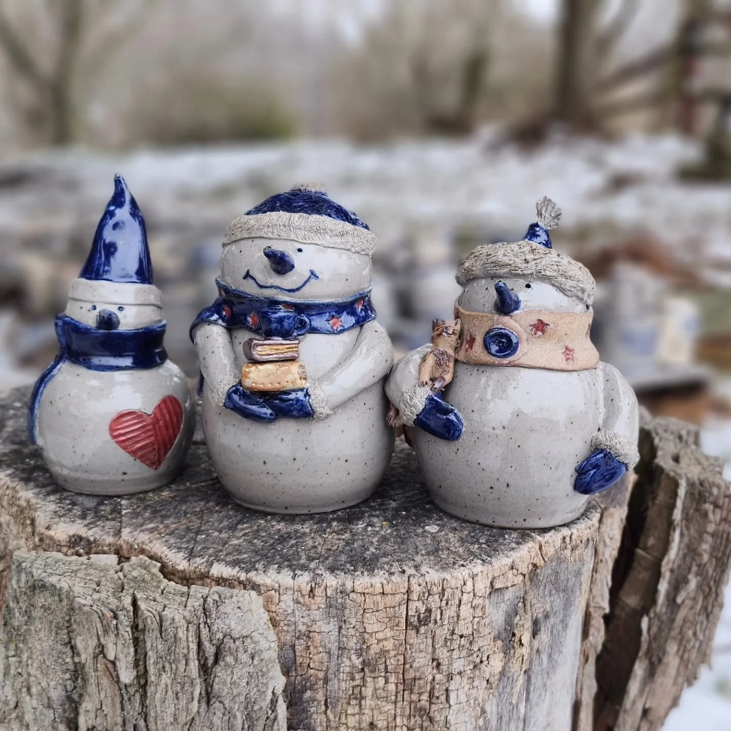 Here's the last three snowmen for the season, hot from the kiln! We will close at 3pm today due to the weather forecast.