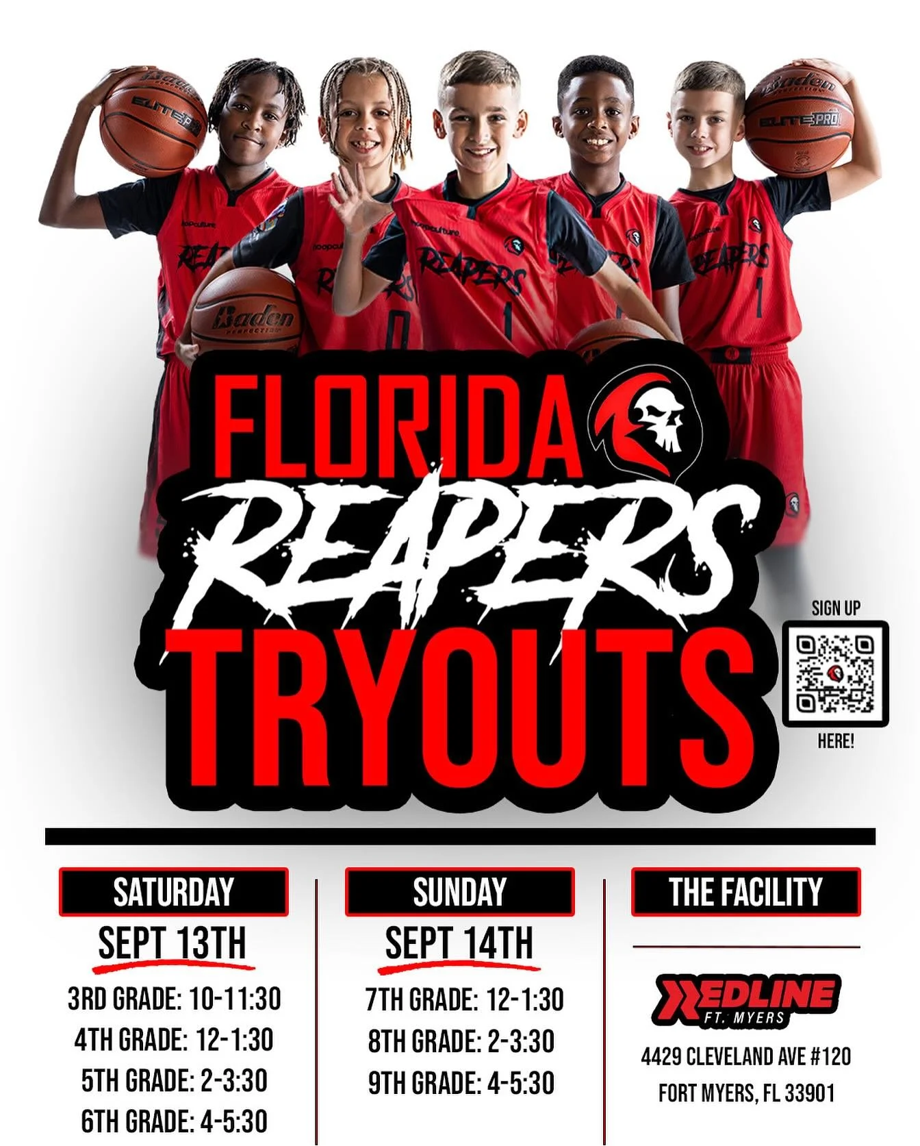 Here&rsquo;s your chance to join the BEST travel basketball program in SWFL!
.
The Florida Reapers are NOW accepting registration for tryouts for our 3rd, 4th, 5th, 6th, 7th, 8th, and 9th-grade travel teams! 
.
This is a true travel basketball progra