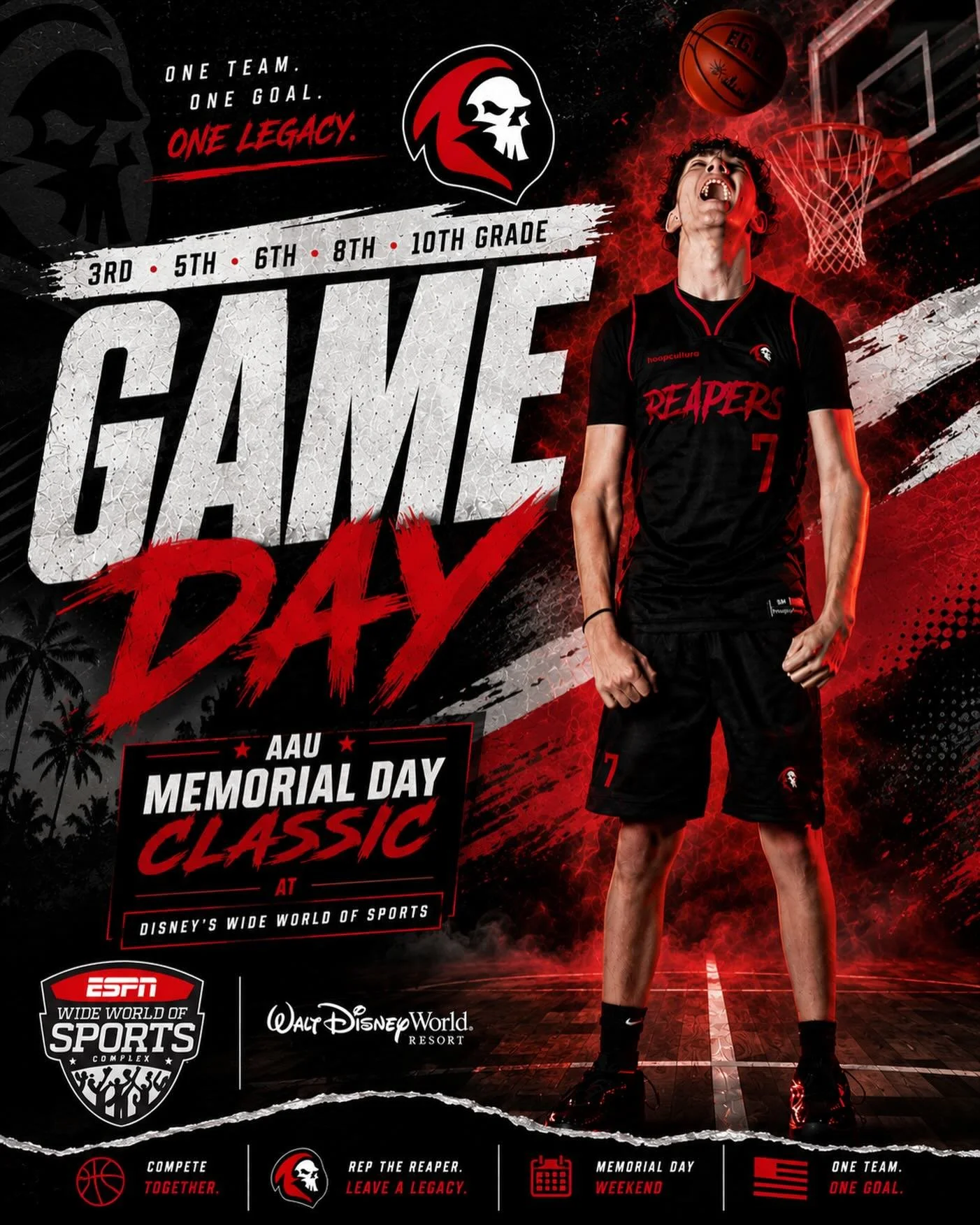 Game Day energy is here 🔥

Florida Reapers are headed to the AAU Memorial Day Classic at Disney&rsquo;s Wide World of Sports!

3rd | 5th | 6th | 8th | 10th Grade
One team. One mission. Fear None.

#FloridaReapers #ReapersBasketball #GameDay #AAUBask