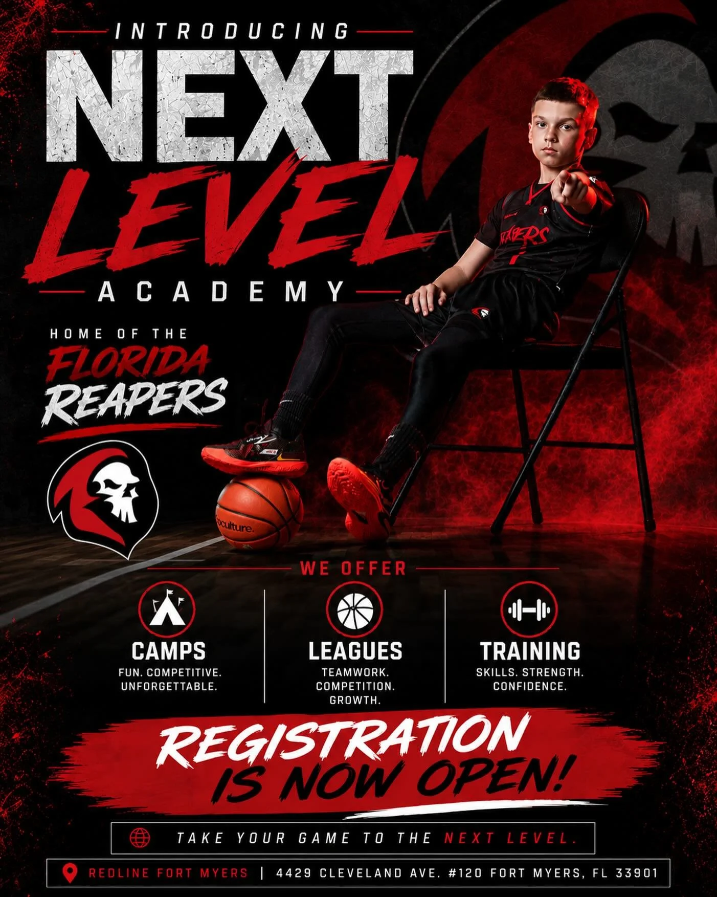 Introducing Next Level Academy, home of the Florida Reapers at Redline Fort Myers!🏀🔥

Camps. Leagues. Training. One place to take your game to the next level.

Registration is now open! *Link in bio*

📍4429 Cleveland Ave. #120, Fort Myers, FL 3390