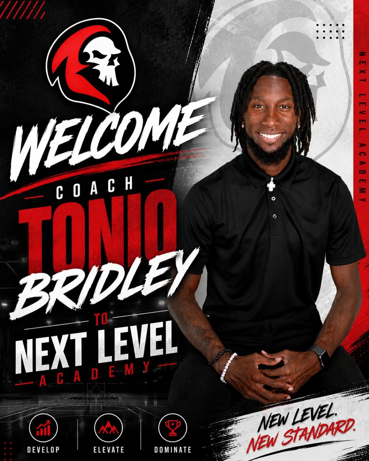 Welcome Coach Tonio Bridley to Next Level Academy 🏀🔥

Please join us in welcoming Coach Tonio Bridley to the Next Level Academy family!

As the founder of Serve Elite, Coach Tonio has built a reputation for developing athletes through elite basketb