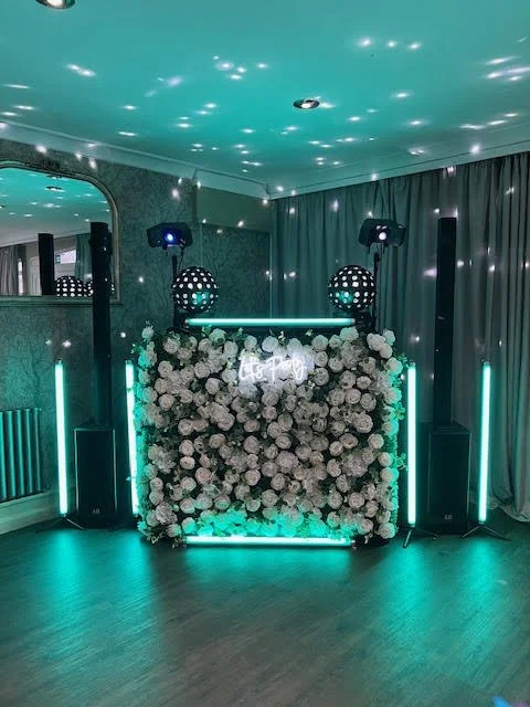 Deluxe flower DJ set up at the Oaklands, Norwich for a pretty wedding