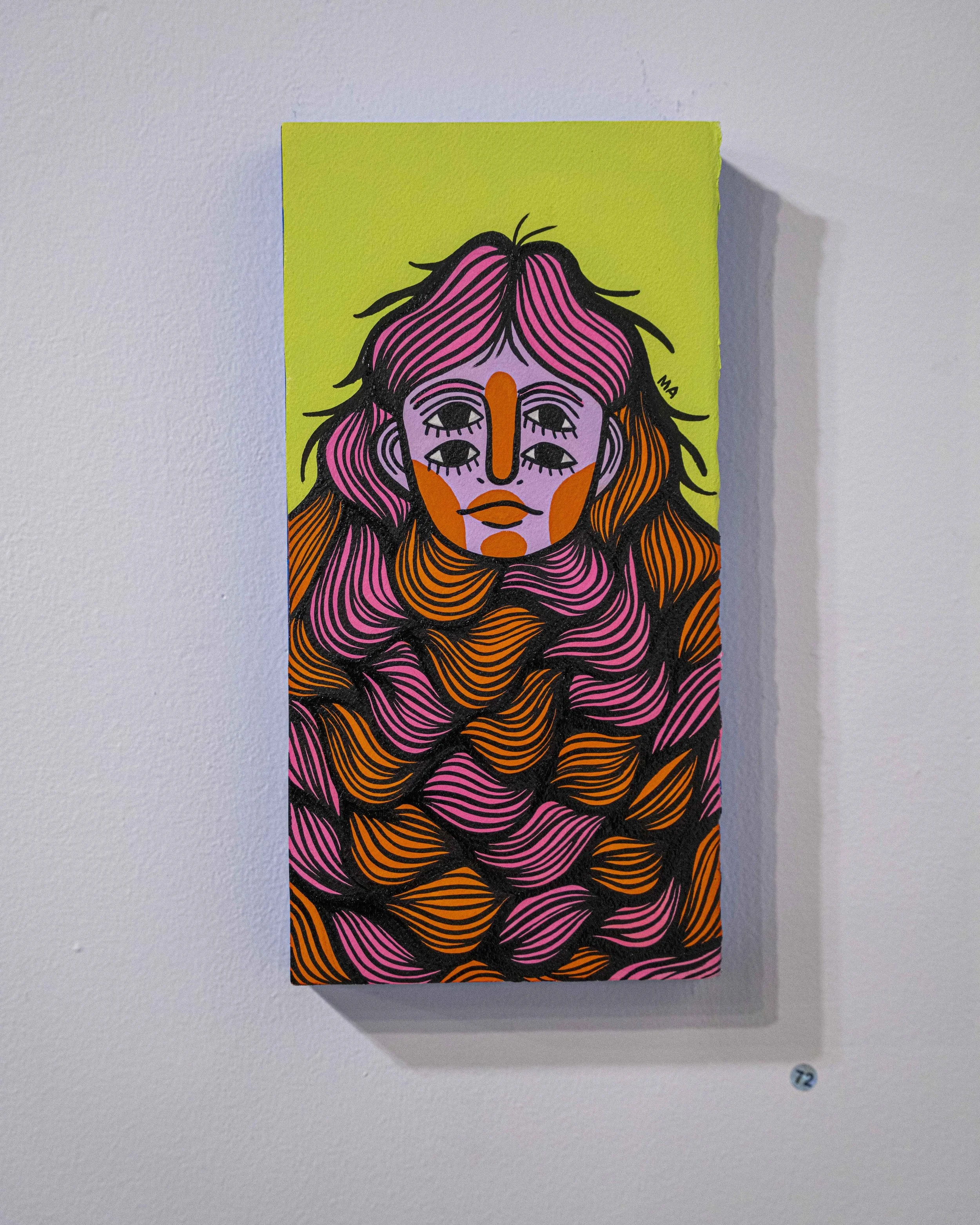  Monica Alexander, Pink and Orange, 2025, Gouache, Acrylic Ink on paper mounted onto wood panel, 6in x 12in 