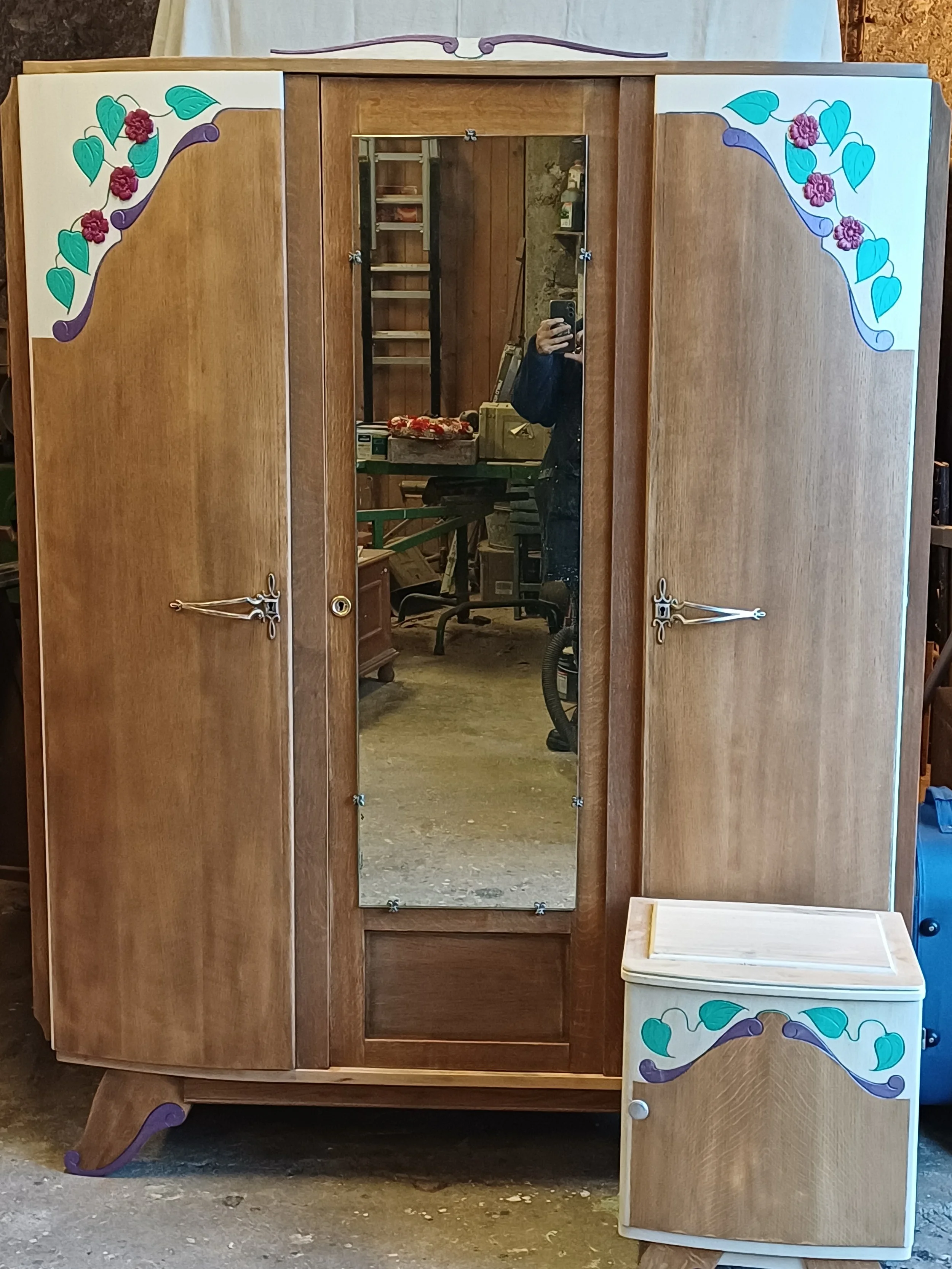 Lot armoire et table de nuit Art déco revisité