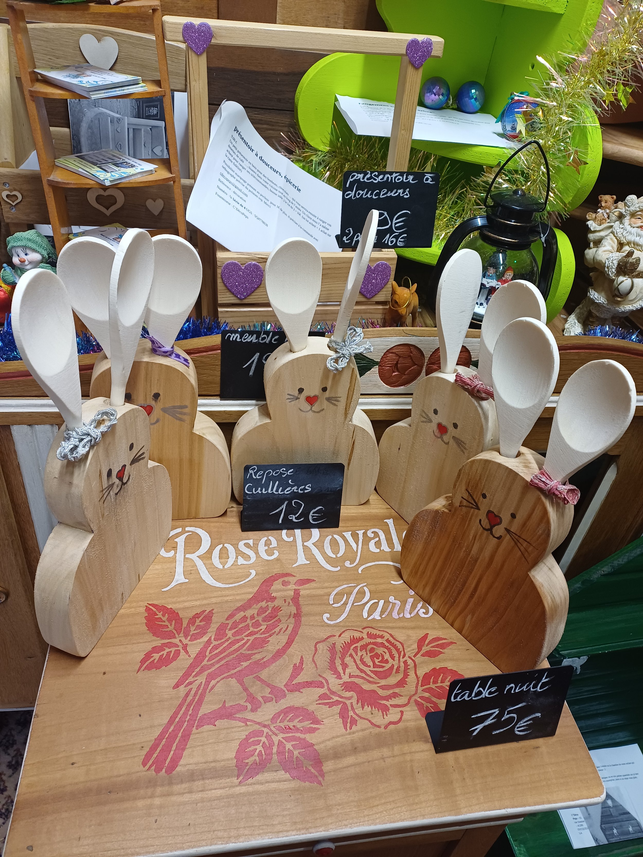lapins porte cuillères en bois