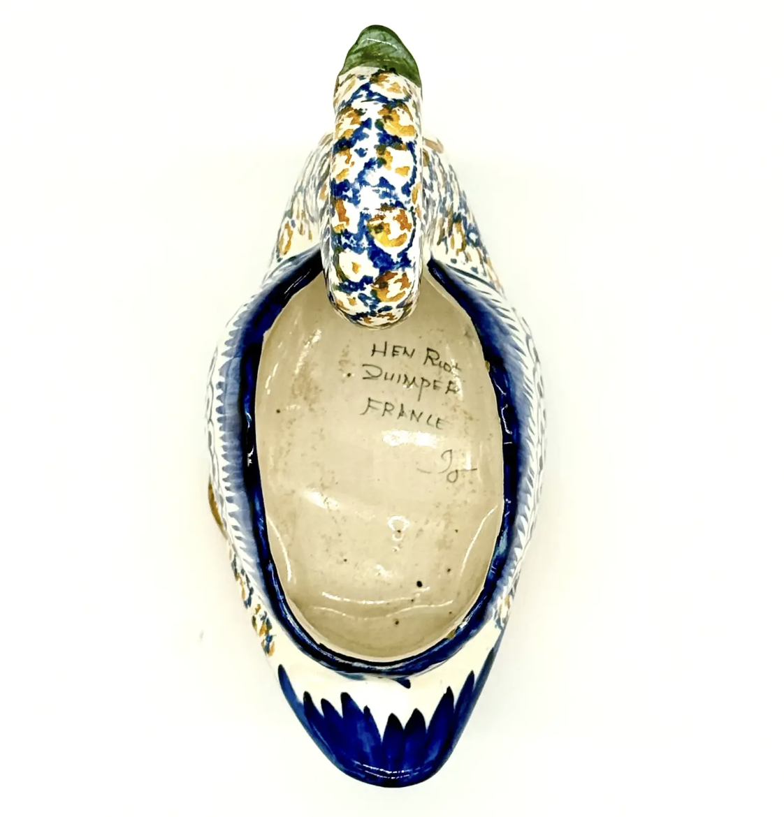 Antique Quimper Hand Painted Swan Jardiniere