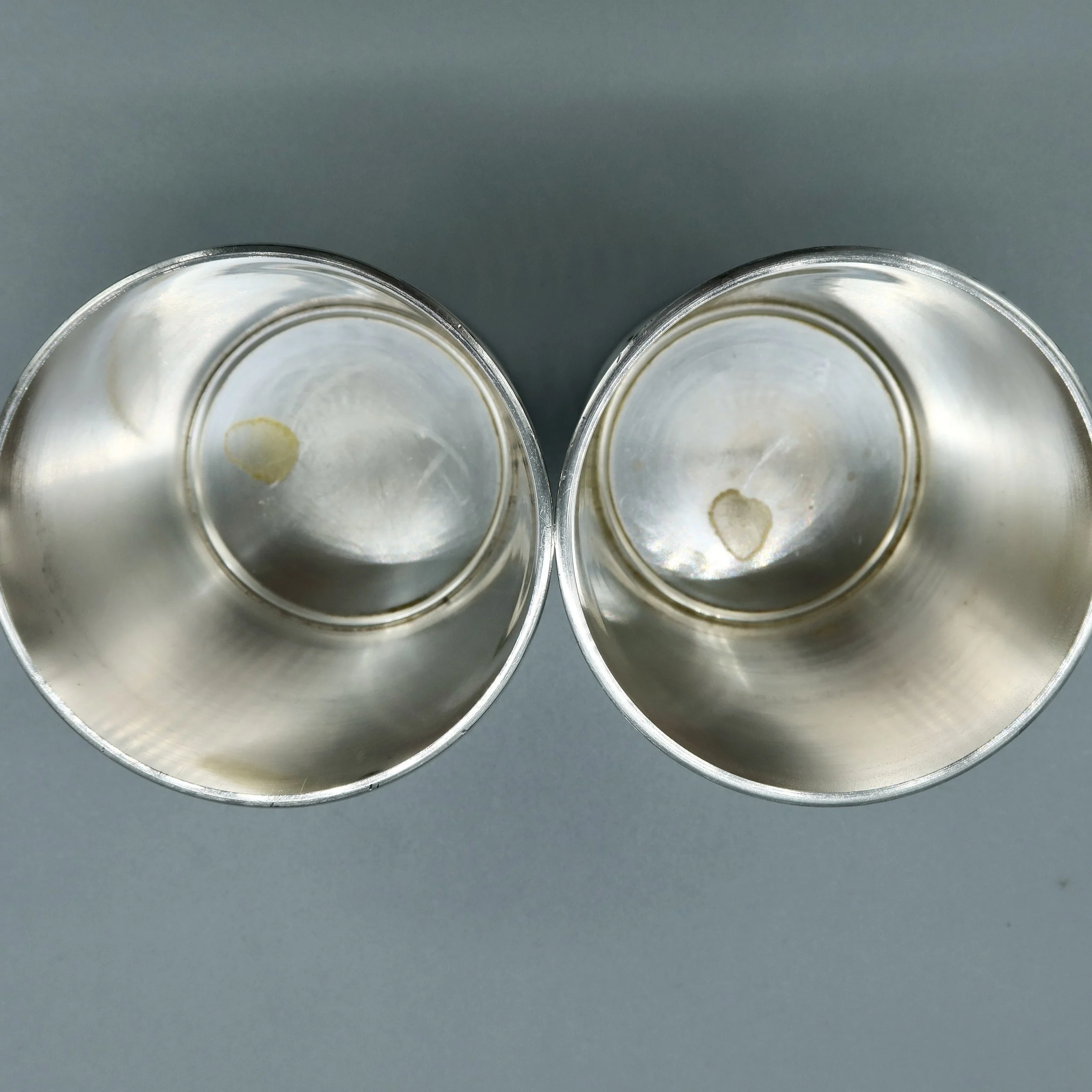 Pair of silverplate mint julep cups engraved “KENTUCKY DERBY 1973” on the exterior, with maker’s mark on the underside. Located in Austin, Texas.