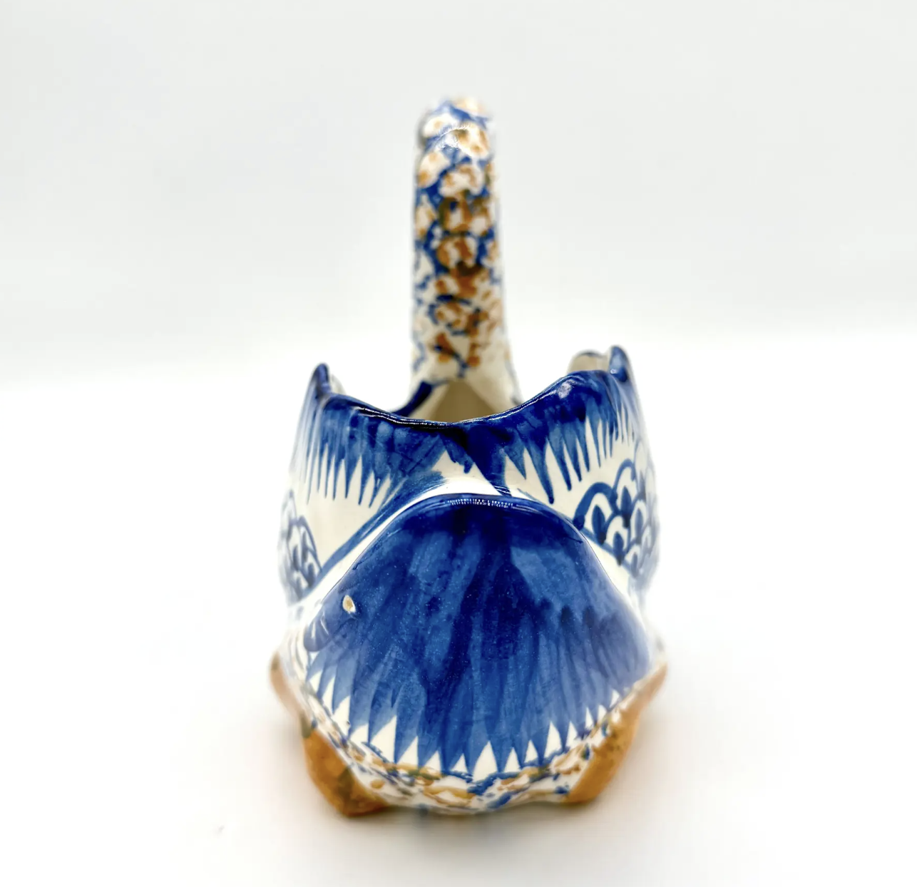 Antique Quimper Hand Painted Swan Jardiniere