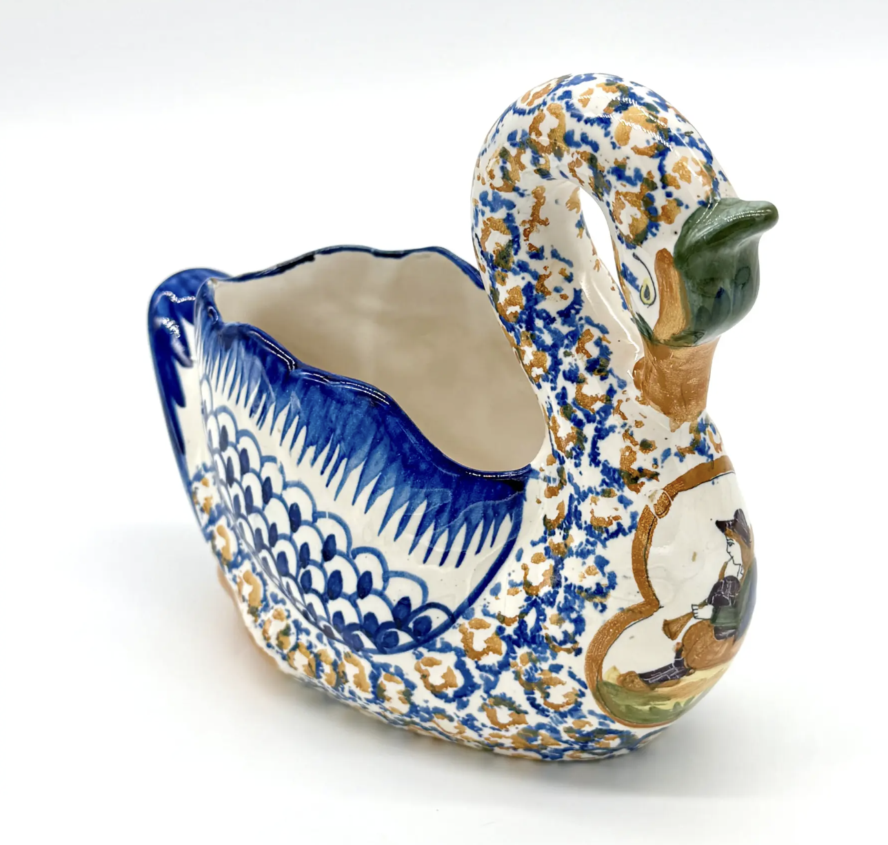 Antique Quimper Hand Painted Swan Jardiniere