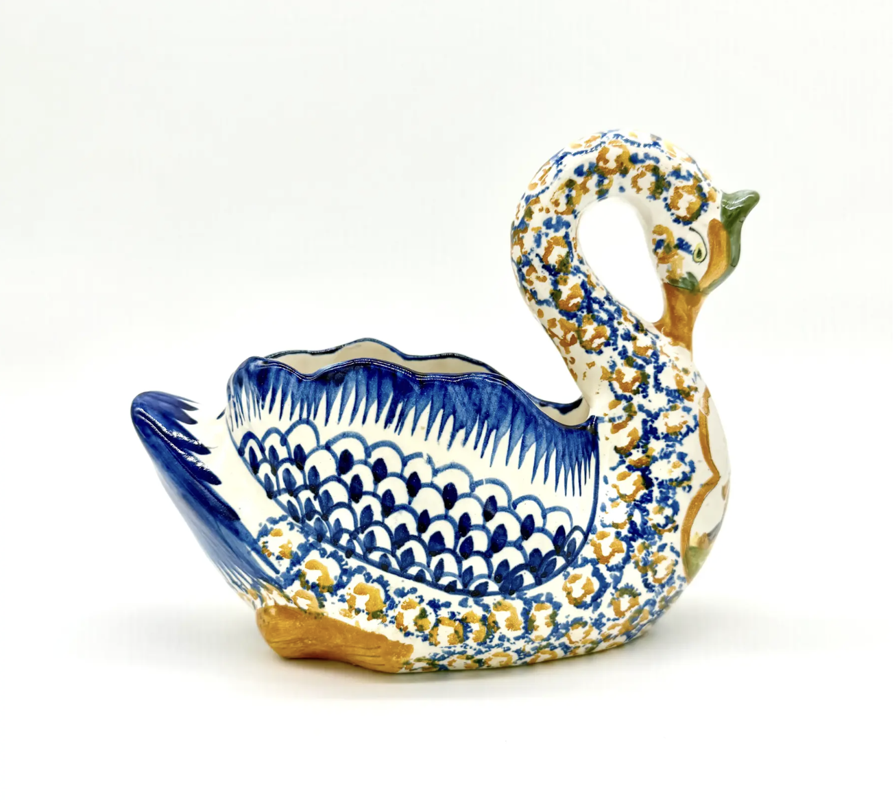 Antique Quimper Hand Painted Swan Jardiniere