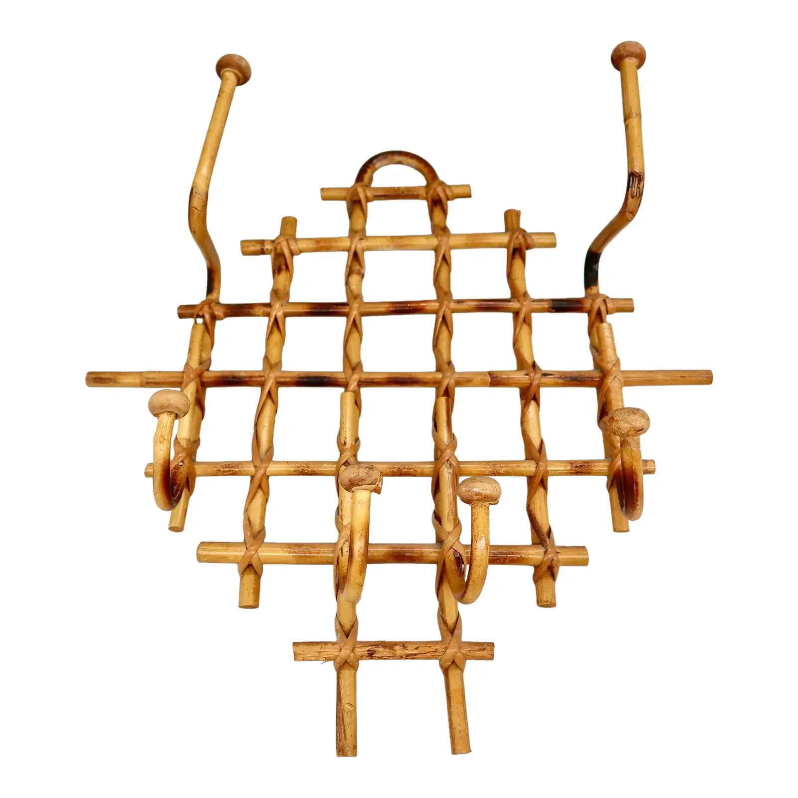 Vintage French Burnt Bamboo 6-Hook Rack