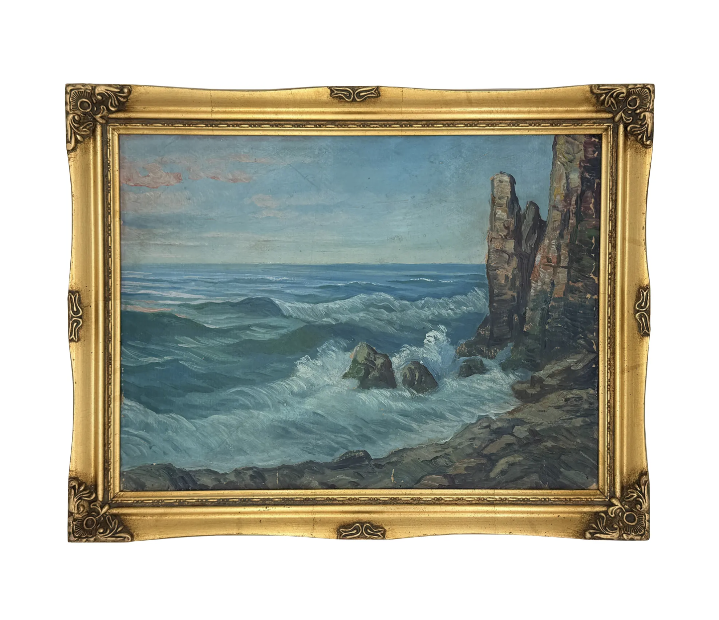 1930s Antique Impressionist Seascape at Sunset