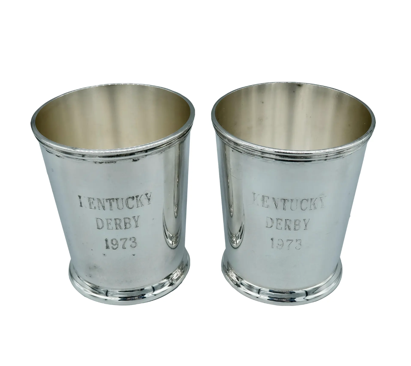 Pair of Vintage Silverplate Kentucky Derby Mint Julep Cups, Circa 1973