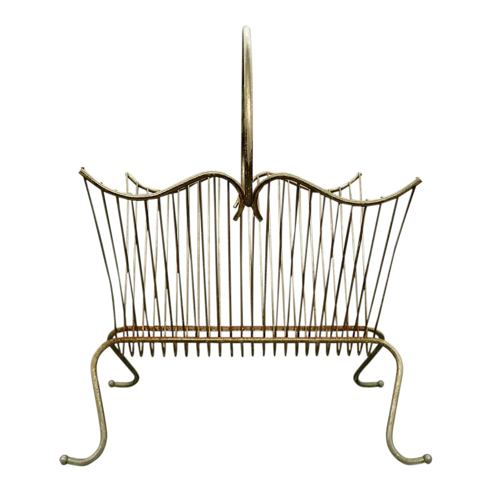Vintage Mid-Century Brass-Tone Wire Magazine Rack