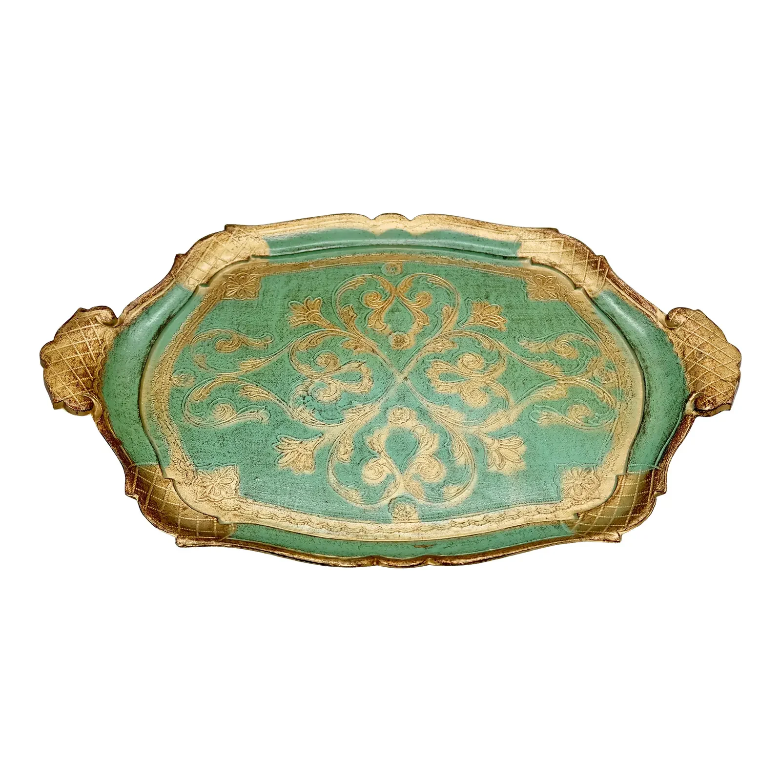 Vintage Florentine Gilt Tray — Turquoise & Gold