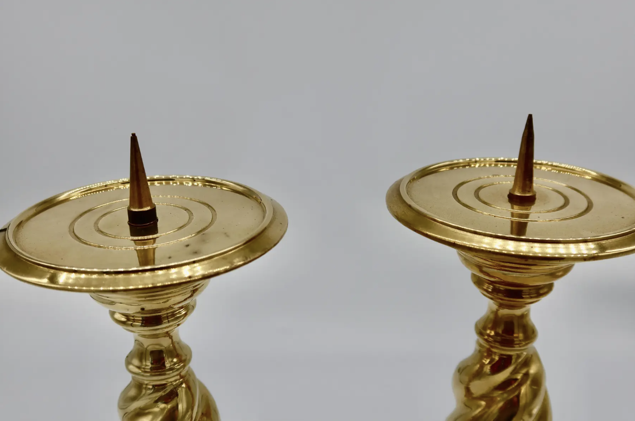 Pair of Mid-Century Brass Pillar Candle Holders Vintage Austin Texas