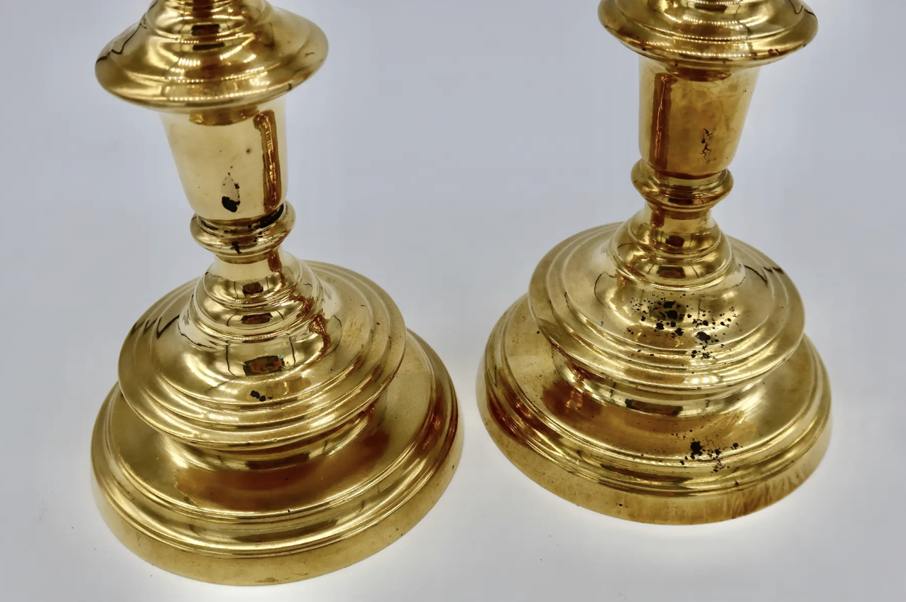 Pair of Mid-Century Brass Pillar Candle Holders Vintage Austin Texas