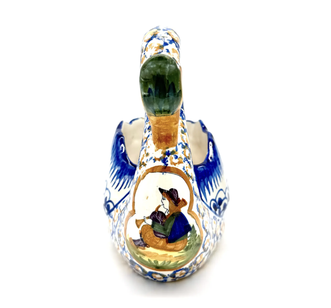 Antique Quimper Hand Painted Swan Jardiniere