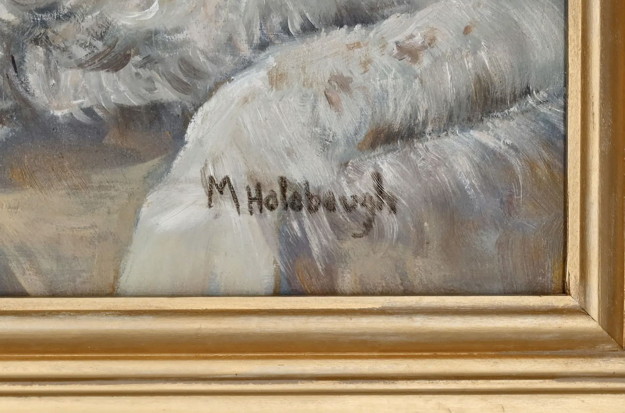 Signed, realistic portrait of a Springer Spaniel framed in a giltwood frame. Located in Austin, Texas.